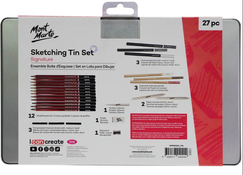Mont Marte Kreativset zum Skizzieren, Nr. 0031, 27 Teile, Metallbox – Bild 2