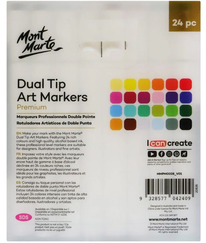 Mont Marte Set mit doppelseitigen Alkohol-Kunststiften, Nr. 0028, 24 Stück, PP-Verpackung – Bild 2